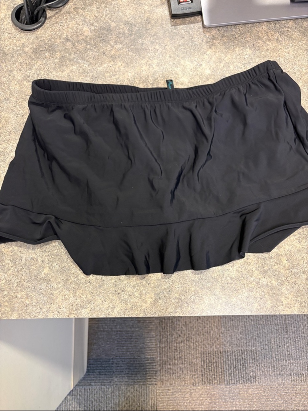Aqua Green Black Swim Bottom with Teal Logo Tag